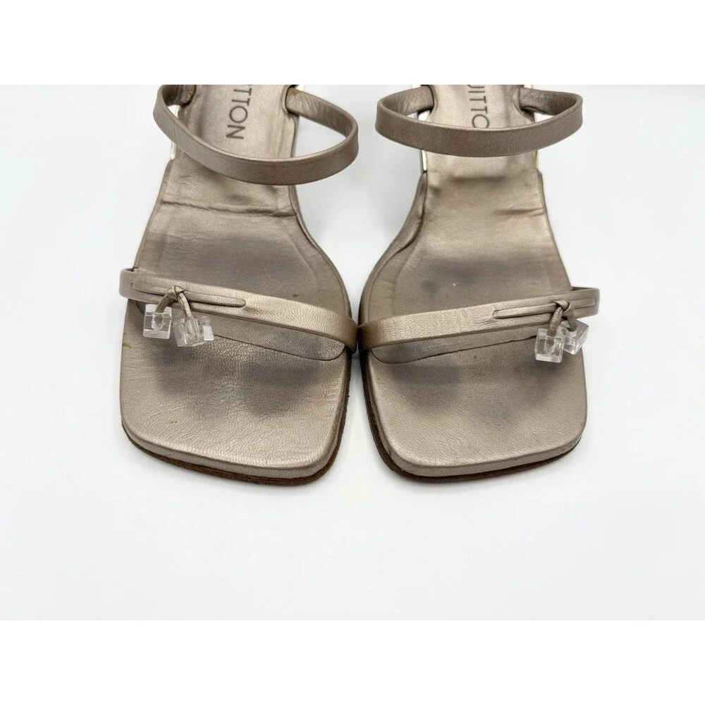Louis Vuitton Gold Metallic Mule Sandals w/ LV Dice Accent Vintage Size EU 39